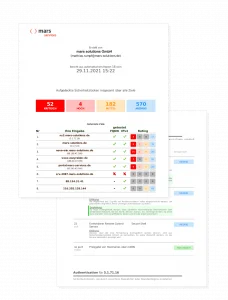 Zweiseitiger Bericht von Mars Services mit Tabellen und Bewertungen.