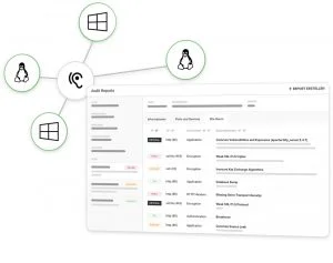 Screenshot eines Auditberichts mit verschiedenen IT-Systemen und deren Statusanzeigen.