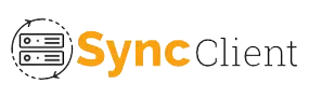 Logo des SyncClient mit zwei Server-Symbolen und dem Schriftzug SyncClient.