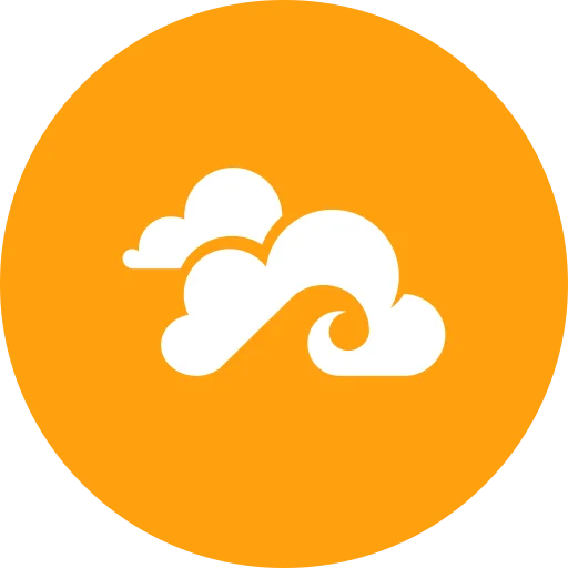 Wolkensymbol in weißer Farbe auf einem orangefarbenen Hintergrund.