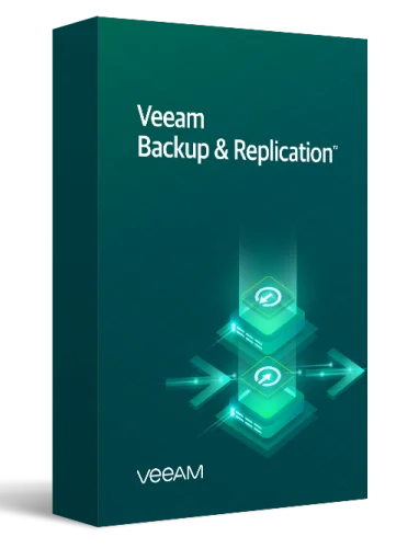 Softwarebox von Veeam Backup & Replication mit grafischen Elementen und Logo.