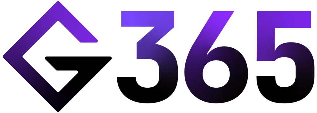 Logo von G365 in lila und schwarz mit geometrischen Formen und der Zahl 365.
